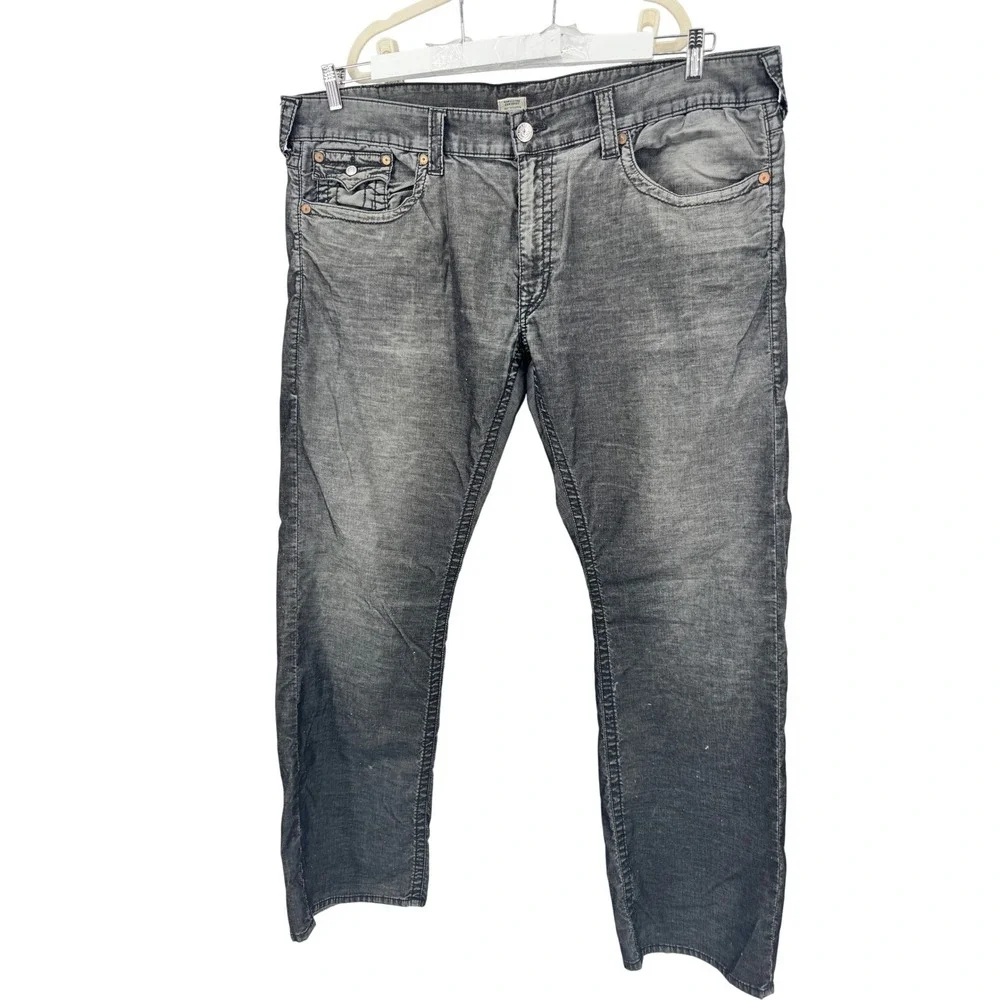 True Religion‎ Jeans Ricky 44x34 Bootcut Black Grey Wash Flap Pocket Baggy